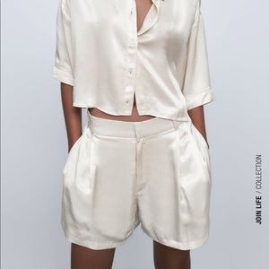 NWT white satin Zara shorts